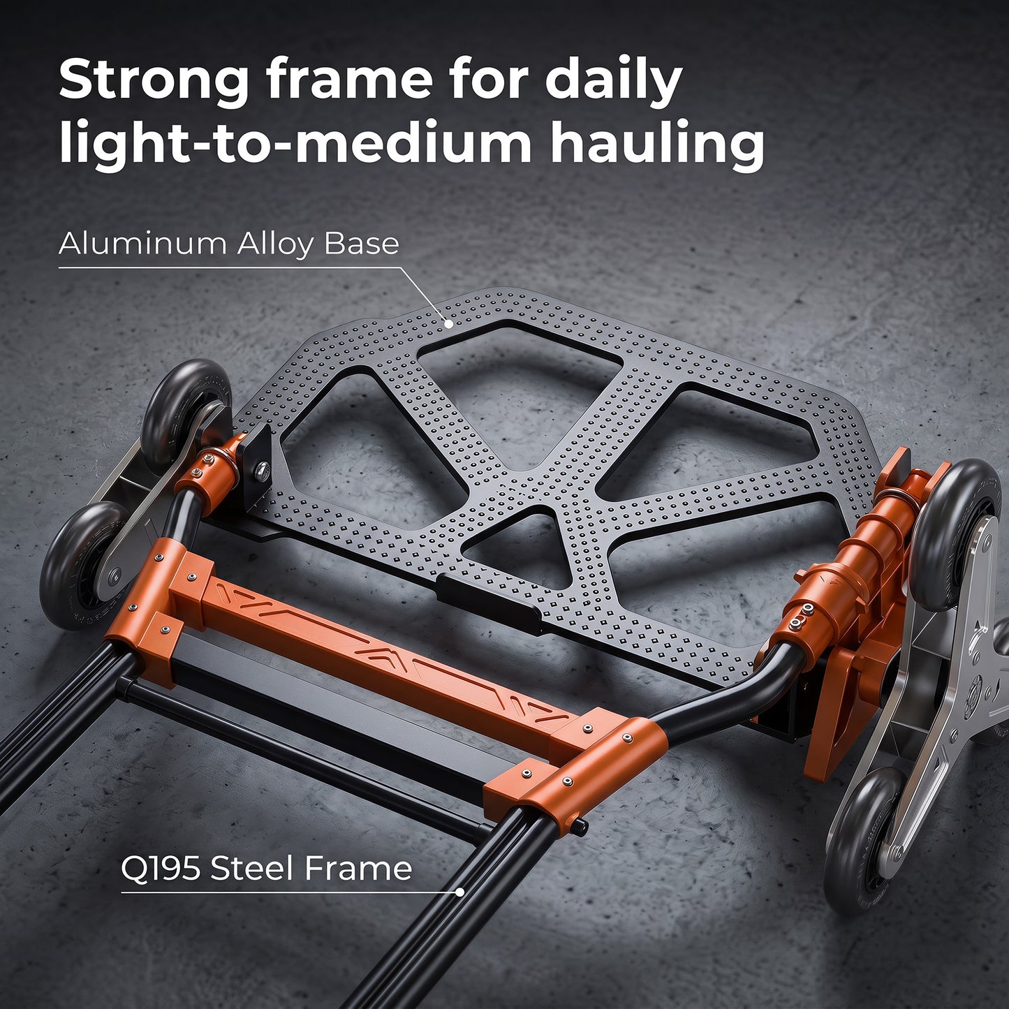 Heavy Duty Foldable Trolley on Wheels, Steel Folding Hand Truck, 75kg, Black and Orange