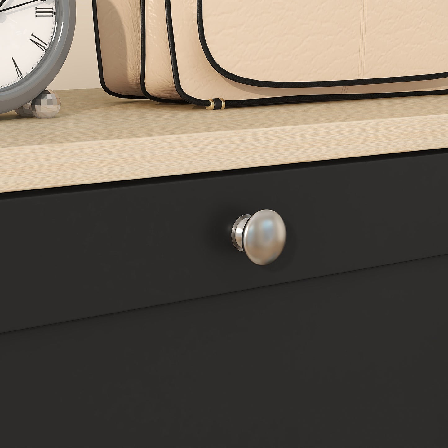Modern Compact Three-Drawer Shoe Storage Cabinet - Black