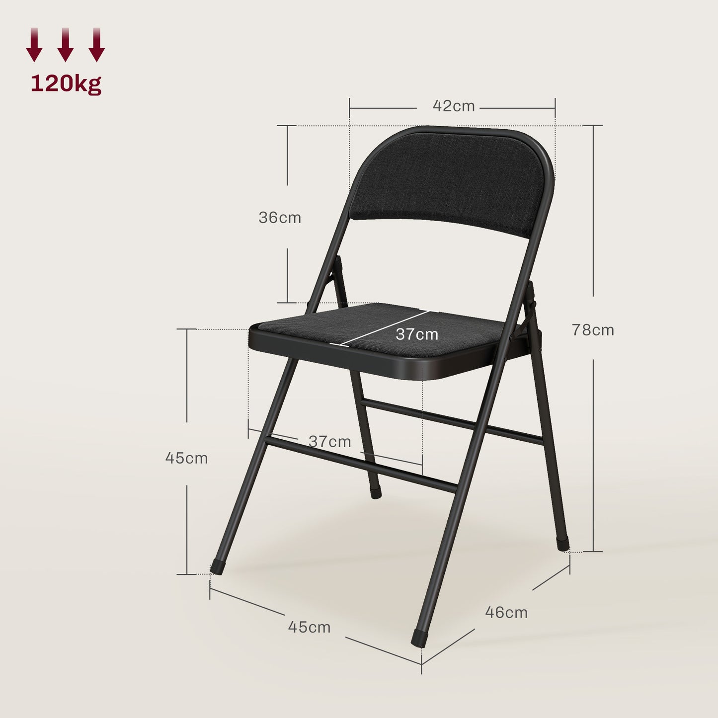 Linen-Look Set of Four Cushioned Folding Chairs - Black
