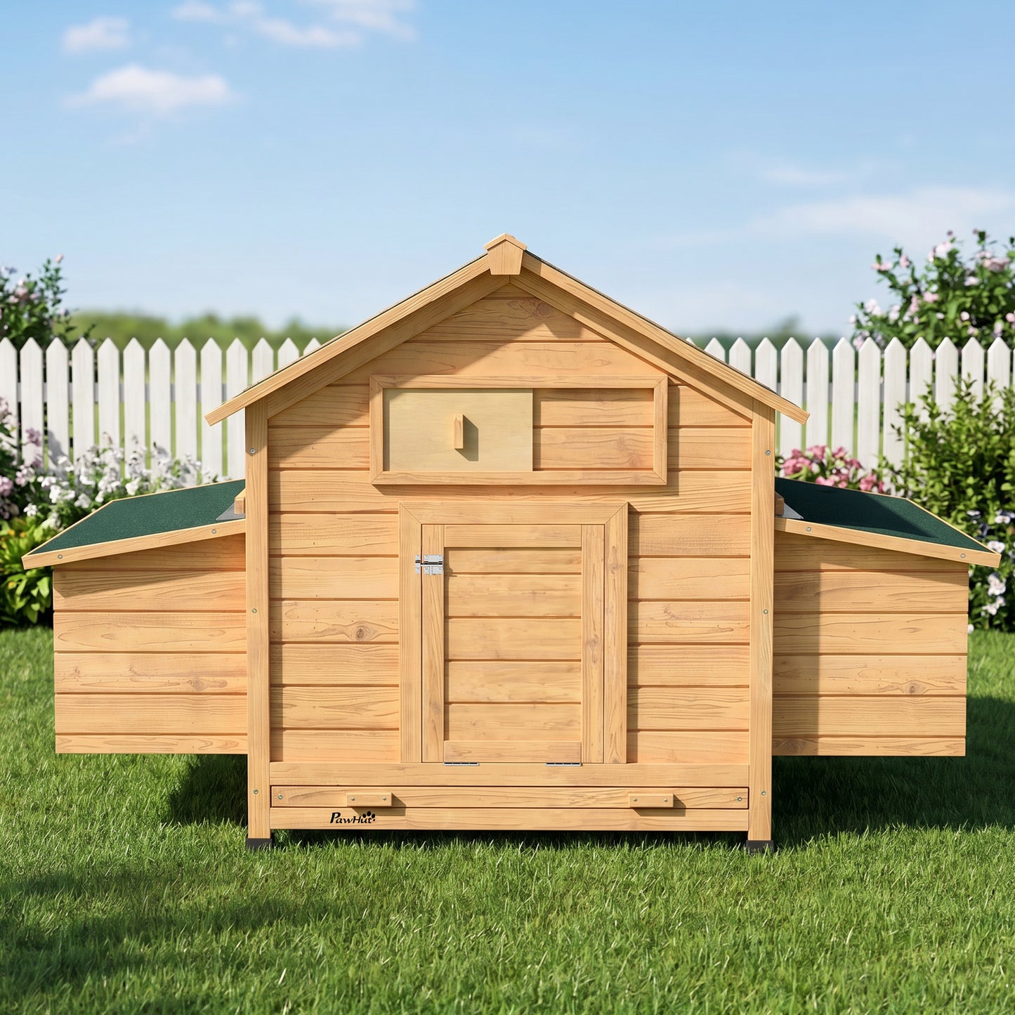 Chicken Coop, Wooden Outdoor Hen House with Nesting Box, Openable Waterproof Top, Pull-Out Tray, 150 x 100 x 97cm