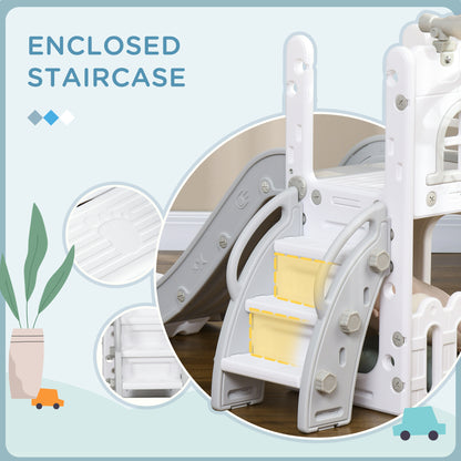 5 in 1 Toddler Slide with Basketball Hoop, Climber, Telescope, Storage Basket, for Ages 1-3 Years, Grey