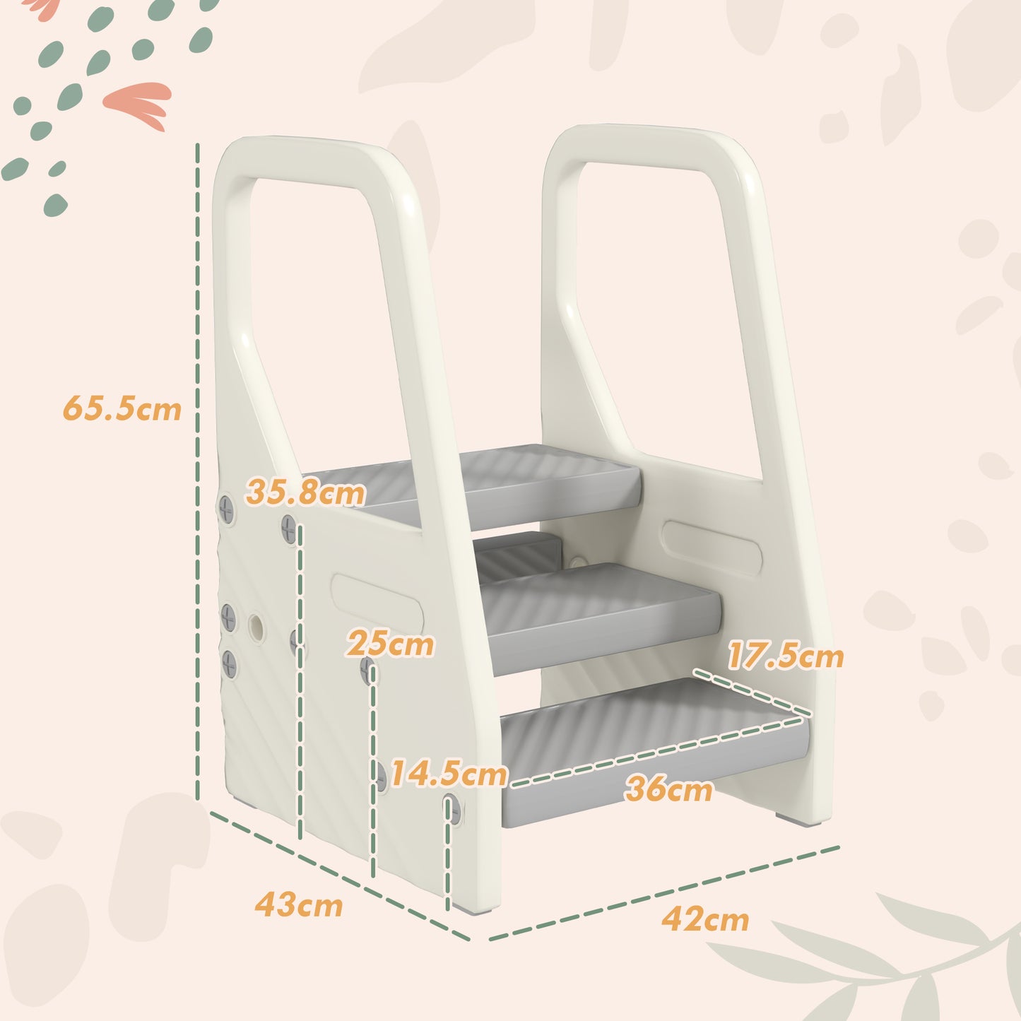 Adjustable 3 Step Toddler Tower with Handles, Non-slip Surface and Foot Pads, Grey