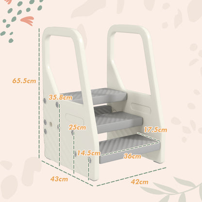 Adjustable 3 Step Toddler Tower with Handles, Non-slip Surface and Foot Pads, Grey