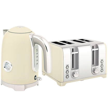 Retro 3000W Kettle and Toaster Set - Cream