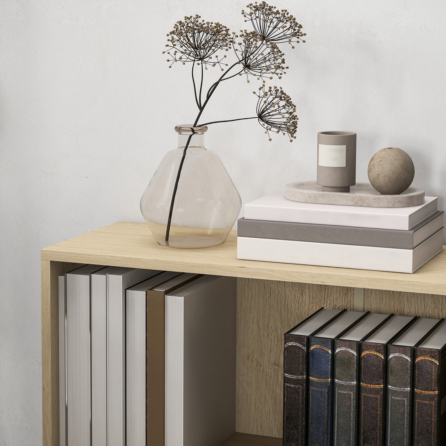 2 Tier Bookshelf, Low Bookcase with Adjustable Shelf, 2 Compartments for Home Office, Living Room, Study, Natural