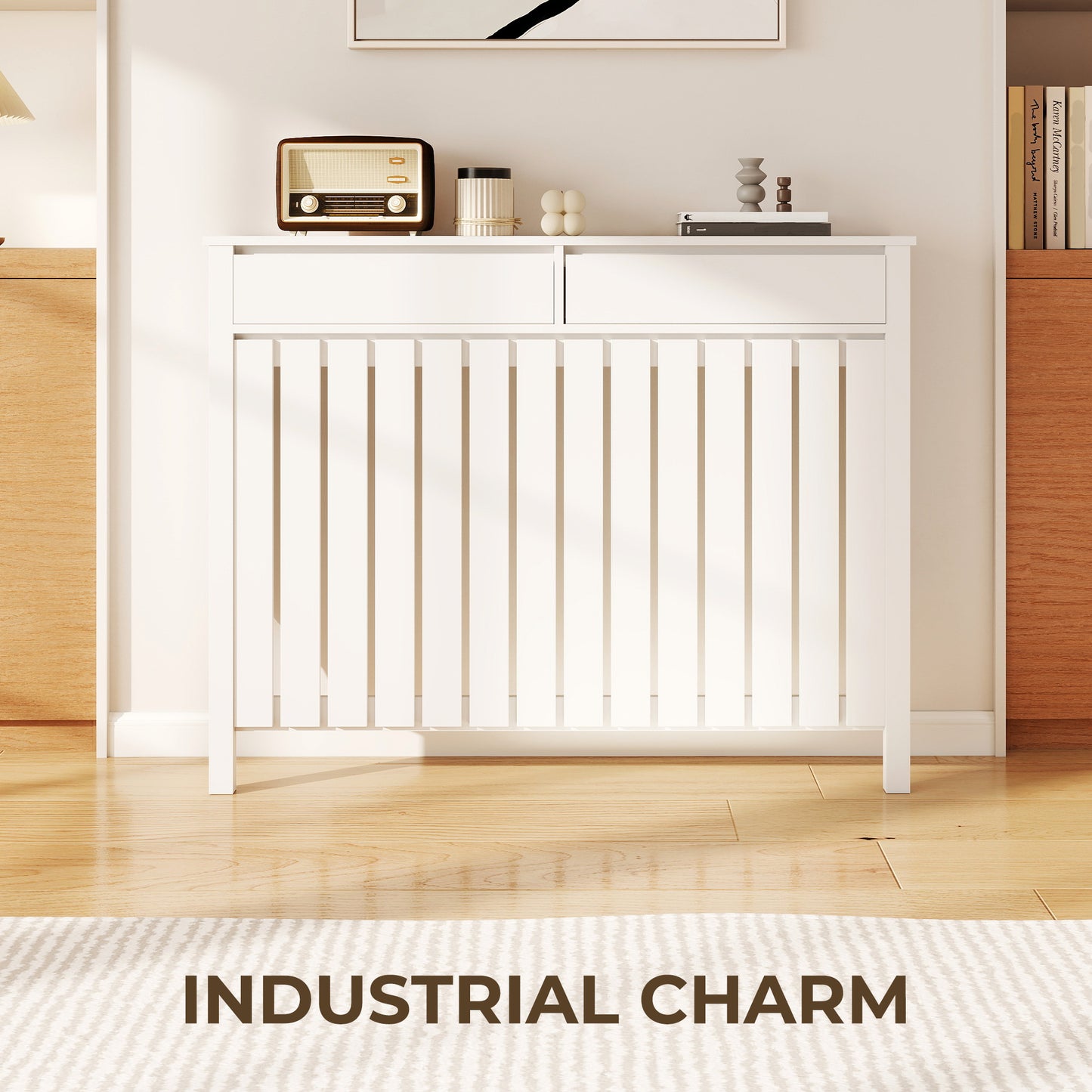93 x 119cm Rustic-Look Radiator Cover - White