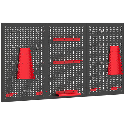 28 Pcs Wall-Mounted Pegboard with 3 Boards, Garage Tool Storage Unit Black and Red