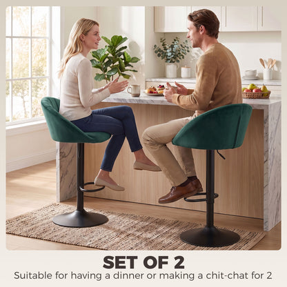 Bar Stools Set of 2 Adjustable Swivel Velvet Breakfast Bar Stools with Backrest, Dark Green