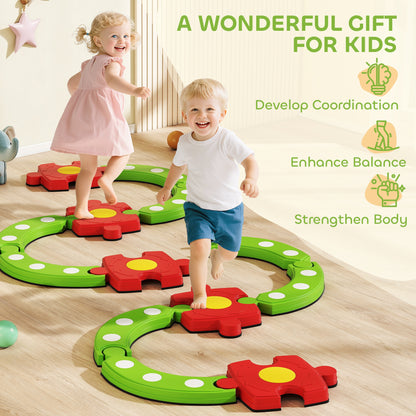 13 PCS Kids Balance Beam Stepping Stones Set with Non-slip Textured Surface, Outdoor Indoor for Toddlers, Green