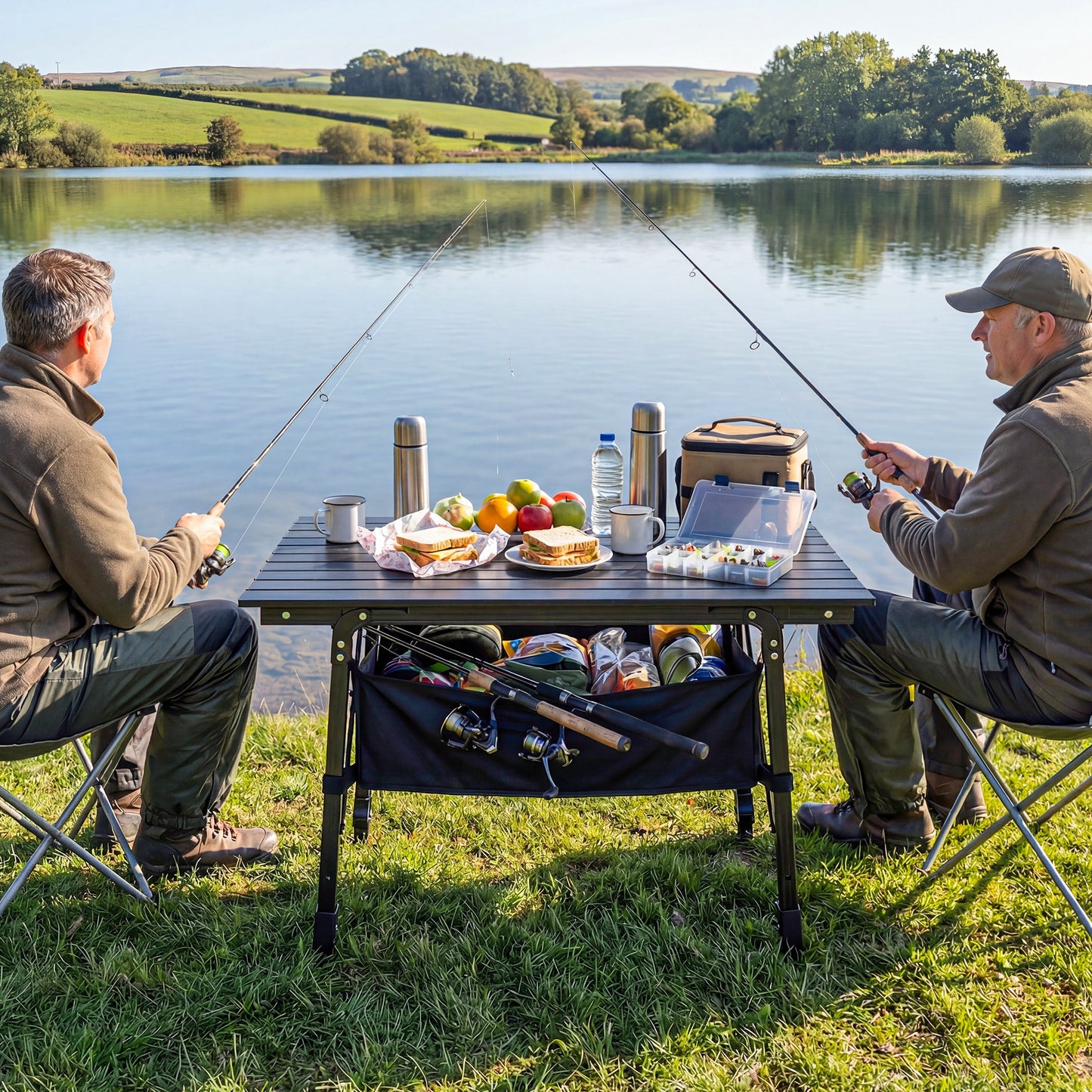 Folding Camping Table, 90 x 55 cm Height Adjustable Portable Collapsible Table