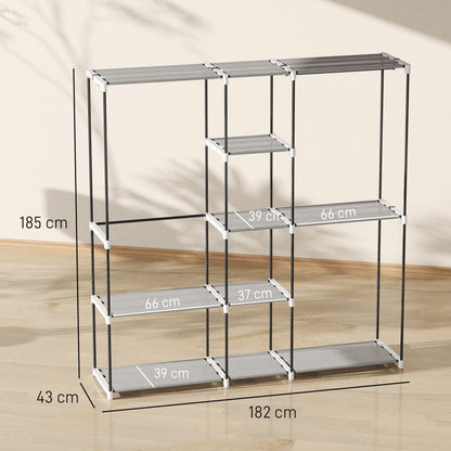 Portable Wardrobe, Open Clothes Wardrobe with 8 Shelves, 3 Hanging Rails, Light Grey