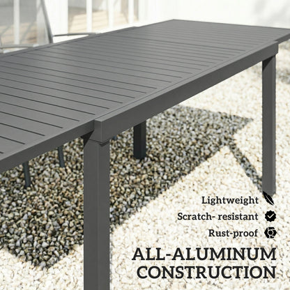 Extending Garden Table for 6-8 People, Full Aluminium Outdoor Dining Table with Slatted Top, Dark Grey