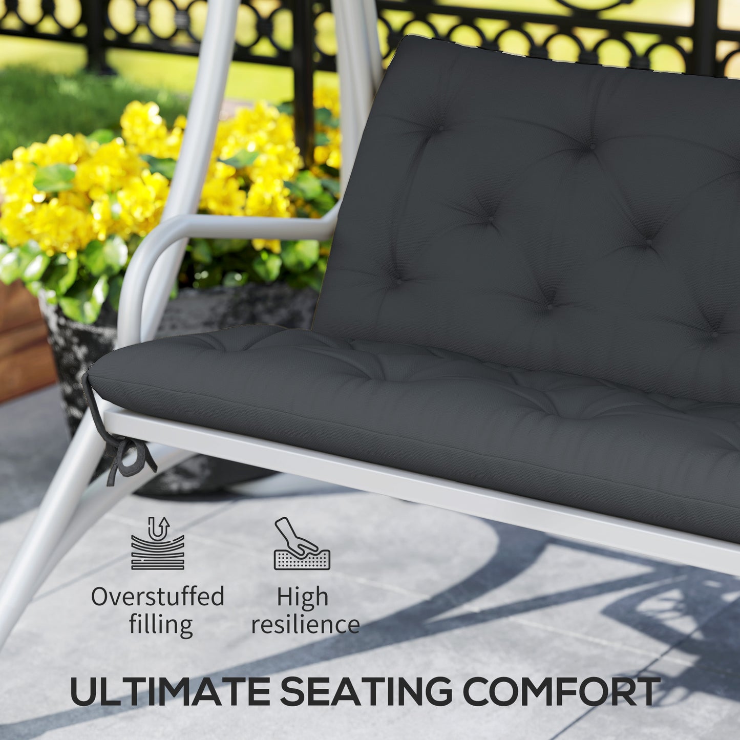 3 Seater Bench Pad, Garden Swing Chair Cushion with Back and Ties