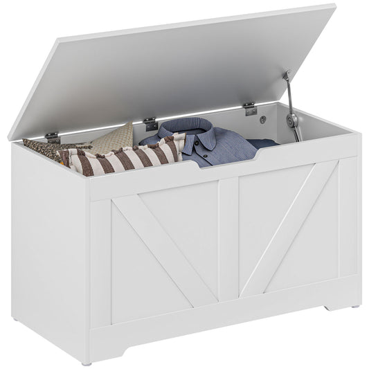 100L Home Storage Box, with Safety Hinge - White Wood-Effect