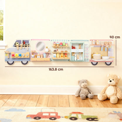 Wooden Busy Board, 5 in 1 Activity Wall Panels for Kids 3+ Years, for Daycare, Playroom, Home