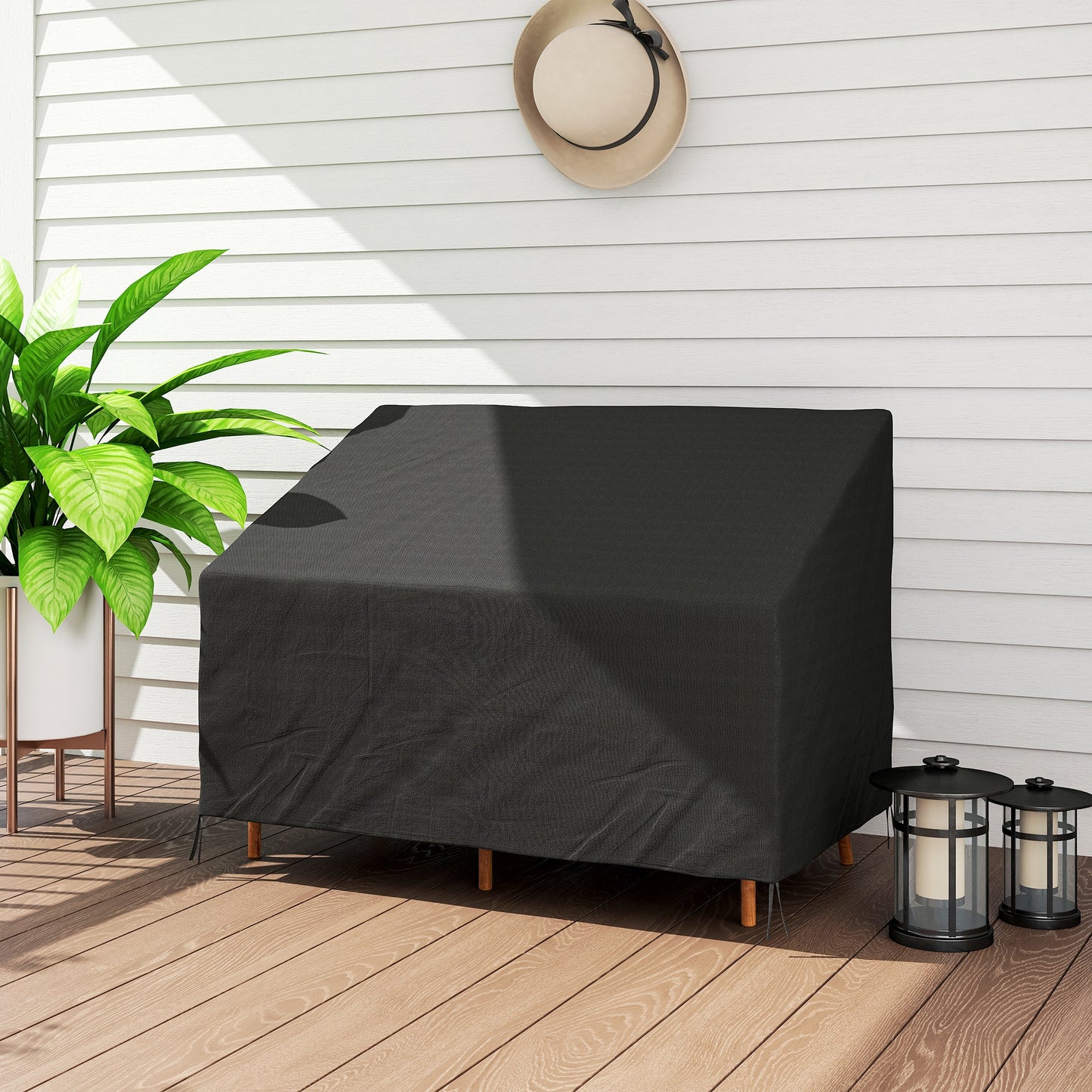 600D Oxford Cloth Furniture Cover, 2 Seater Sofa Protector for Garden Patio, Outdoor, Waterproof, Black