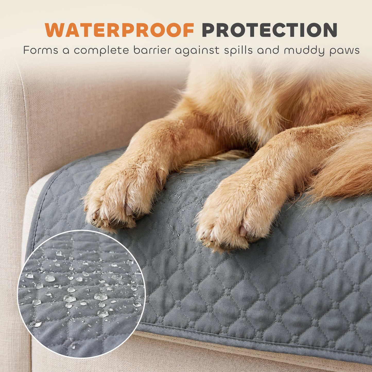 Waterproof Sofa Cover 3 Seater, Soft Couch Cover for Dogs Cats Pets, Non Slip Sofa Slipcoevr with Elastic Straps