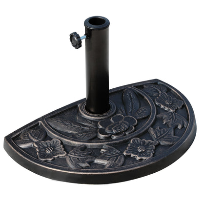 9kg Resin Parasol Base, Half Round Umbrella Stand with Floral Design for Garden, Outdoor, Suitable Umbrella Rod: Ø3.8cm