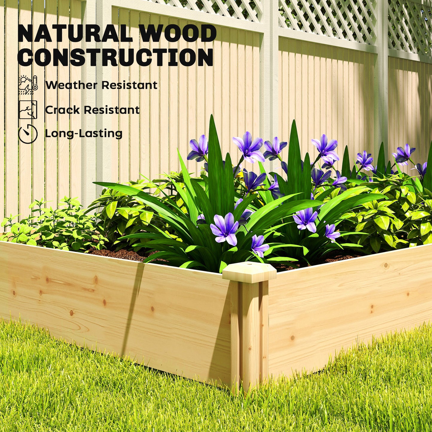 Raised Garden Bed, Wooden Planter Box with Divider and Open Bottom for Flowers, Herbs, Vegetables, DIY Painting