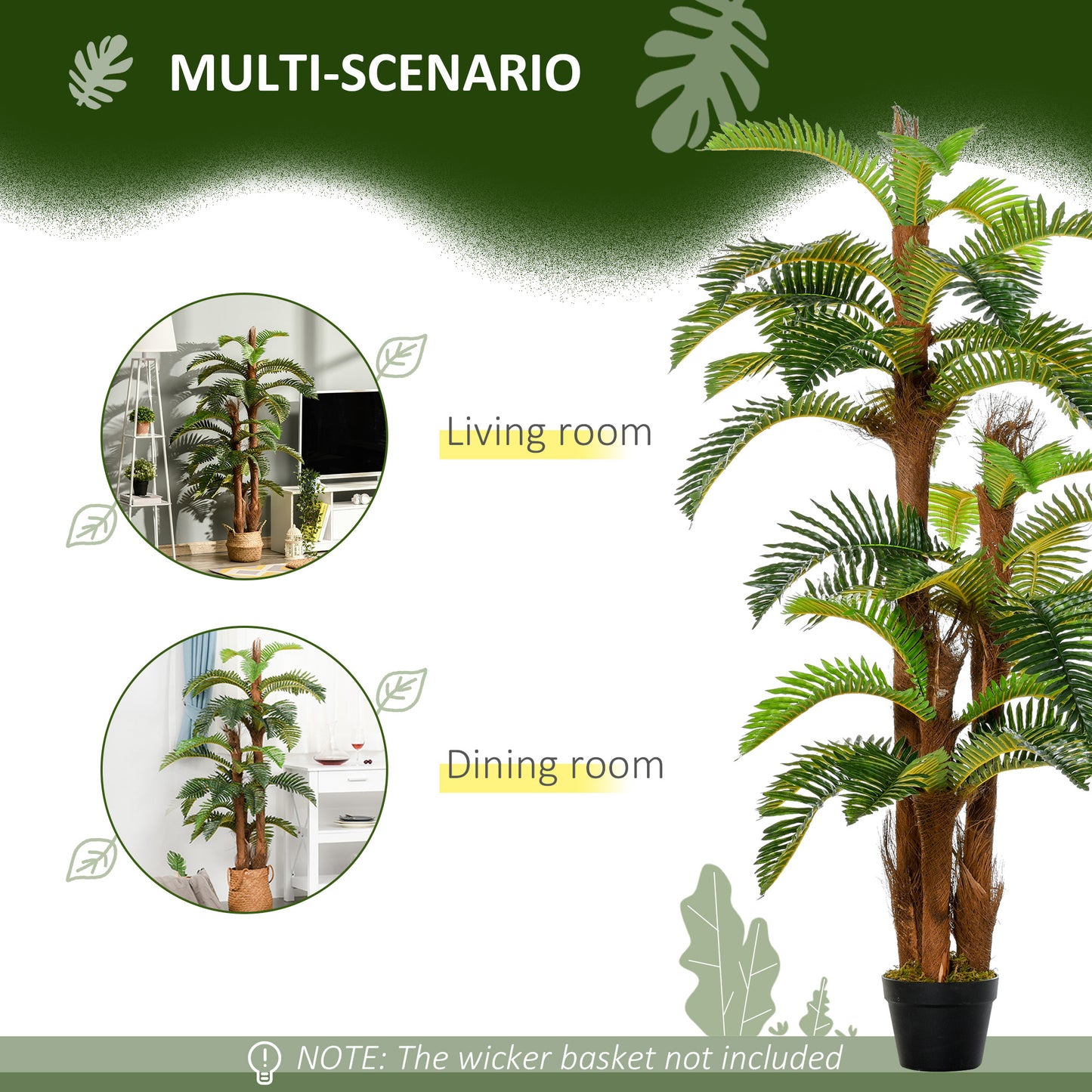 Artificial Plant Tropical Fern in Pot, Fake Plants for Home Indoor Decor, 150cm, Green