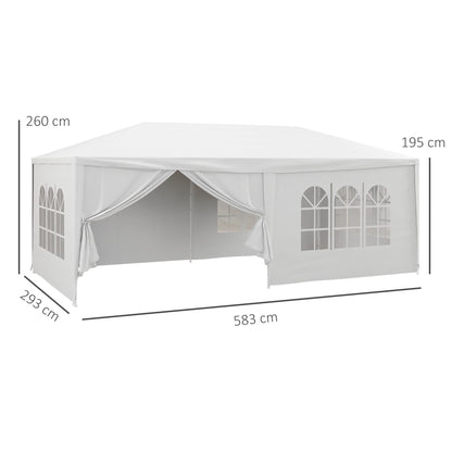 6 x 3 m Party Tent Wedding Gazebo Outdoor Waterproof PE Canopy Shade with 6 Removable Side Walls