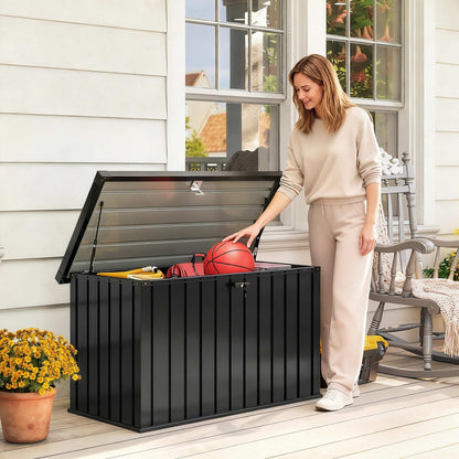 400L Galvanised Steel Garden Storage Box, Black