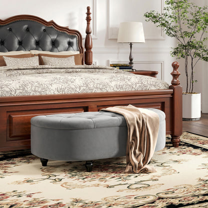 Velvet-Feel Half Circle Storage Ottoman - Dark Grey