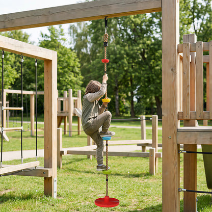 Climbing Rope, Kids Tree Swing Kit with Platforms and Disc Swings Seat, Obstacle Course Kids for Garden, Red