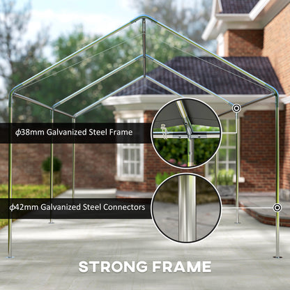 3 x 6m Heavy Duty Carport Garage Car Shelter Galvanized Steel Outdoor Open Canopy Tent Water UV Resistant Waterproof, Grey