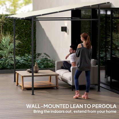 2.4 x 2.4 m Wall Mounted Pergola Gazebo with PA Coating Fabric and Metal Frame, UPF30+, Lean to Garden Gazebo