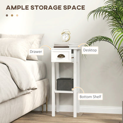 2-Tier Side Tables Set of 2 with Drawer and Shelf, 2 Pieces Bedside Tables for Living Room and Hallway, White
