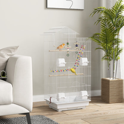 Bird Cage for Budgies, Finches, Canaries w/ Accessories, Toys, Tray, White