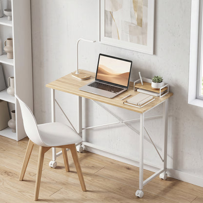 80 cm Folding Desk on Wheels - Natural Tone