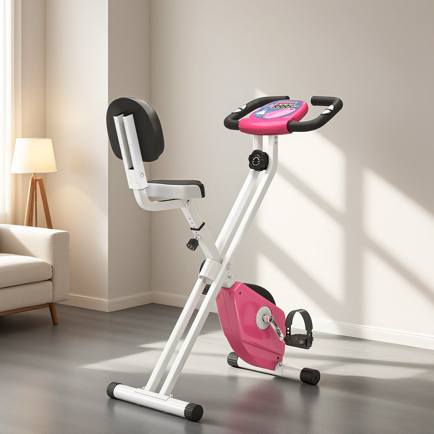Folding Exercise Bike, Fitness Bicycle Indoor Trainer, 8-Level Magnetic Resistance Adjustable, with LCD Monitor