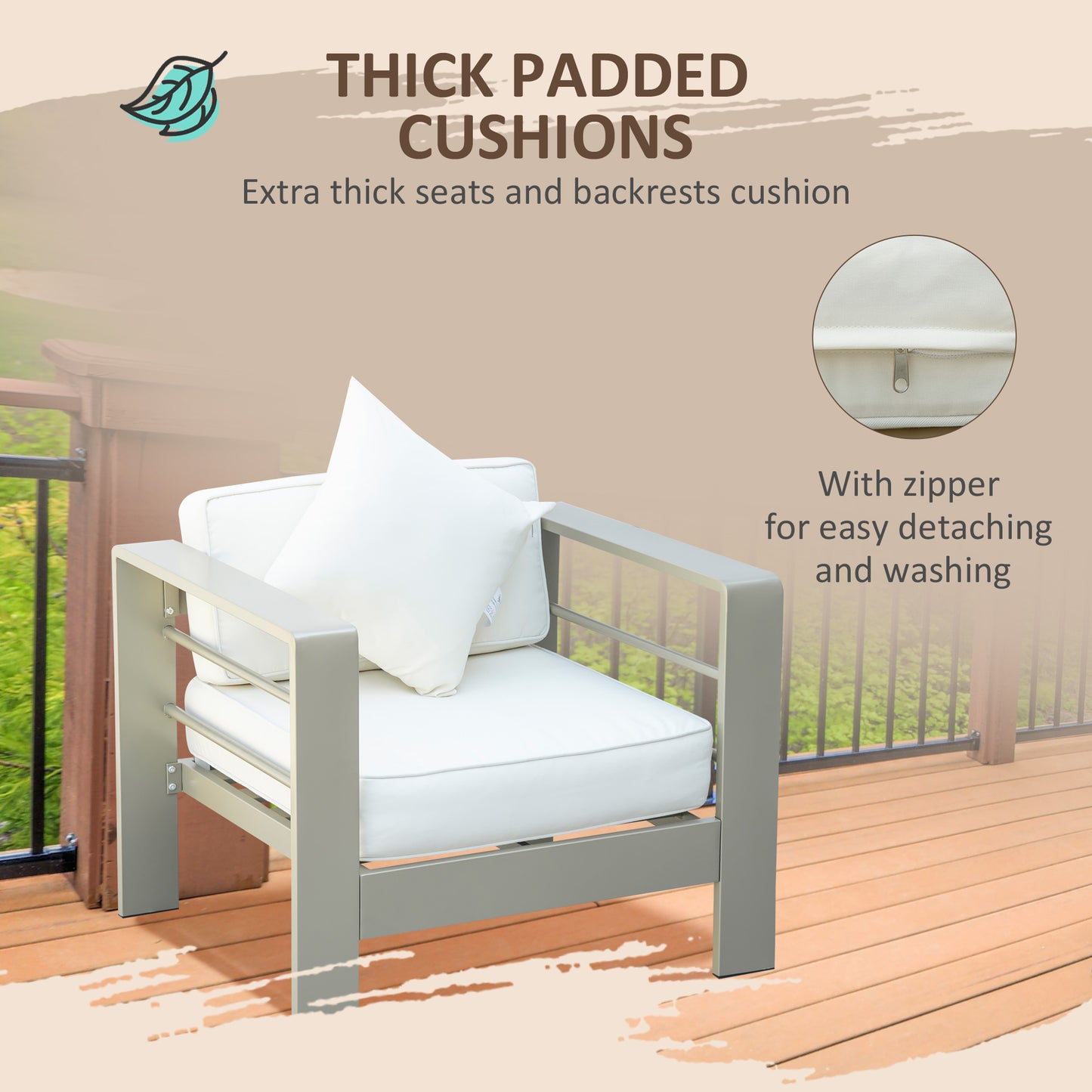 4 Pieces Outdoor Garden Furniture Set, Aluminium Frame Backyard Furniture w/ Thick Padded Cushioned Loveseat, 2 Chairs
