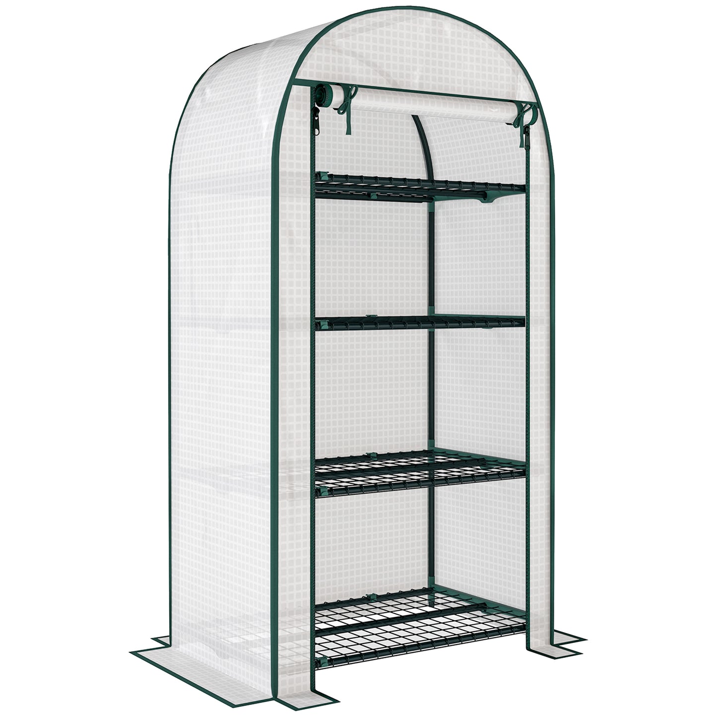 4 Tier Mini Greenhouse for Outdoor, Portable Gardening Plant Green House with Storage Shelf, Roll-Up Zipped Door