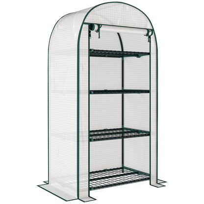 4 Tier Mini Greenhouse for Outdoor, Portable Gardening Plant Green House with Storage Shelf, Roll-Up Zipped Door