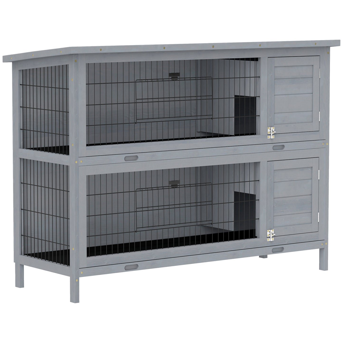 Rabbit Hutch Outdoor Guinea Pig Hutch Bunny Cage with No-Leak Trays, Divider, 136 x 50 x 93cm, Grey