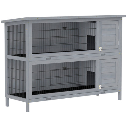 Rabbit Hutch Outdoor Guinea Pig Hutch Bunny Cage with No-Leak Trays, Divider, 136 x 50 x 93cm, Grey