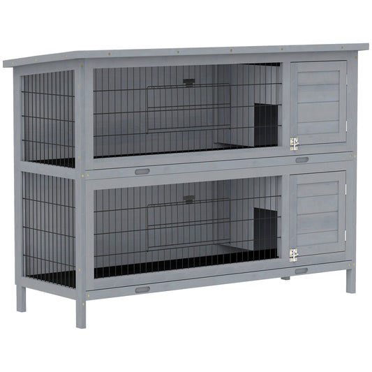 Rabbit Hutch Outdoor Guinea Pig Hutch Bunny Cage with No-Leak Trays, Divider, 136 x 50 x 93cm, Grey
