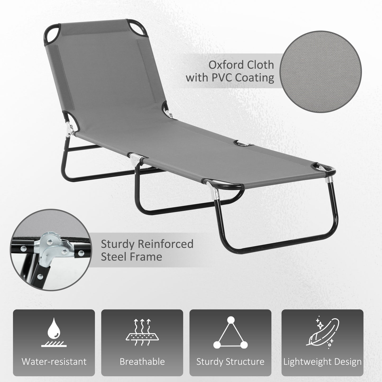 Foldable Sun Lounger with 5-Position Adjustable Backrest, Outdoor Portable Recliner Chaise Lounge Chair