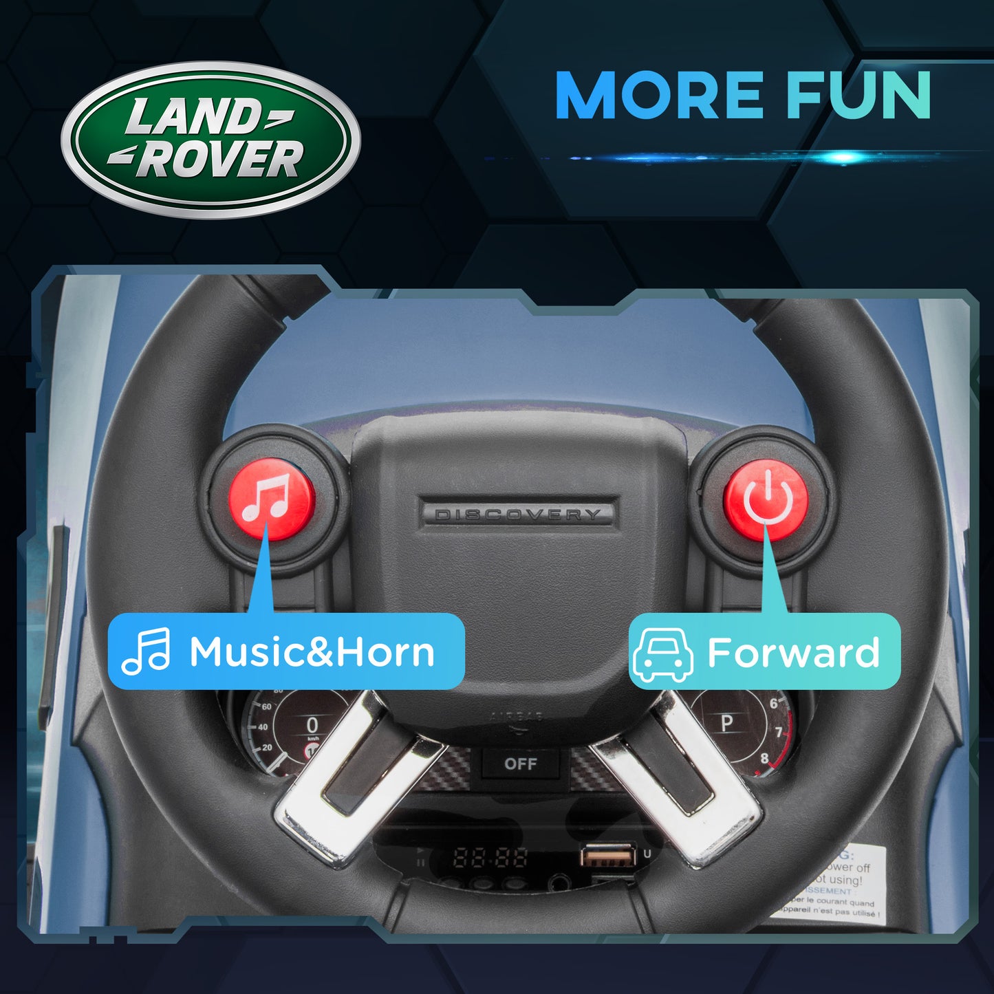 2-in-1 Land Rover Licensed 6V Kids Electric Ride On Car, Sliding Car w/ Headlights, Music, for 18-60 Months, Light Blue
