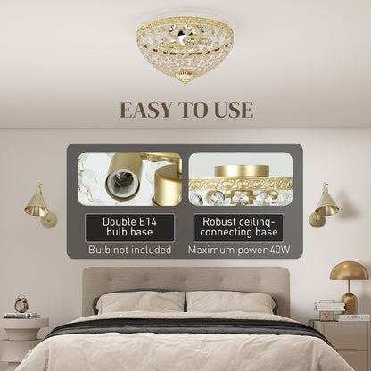 Crystal Chandelier Ceiling Light with 168 Octagonal Beads, Vintage 2-Light Flush Mount Ceiling Light for Living Room