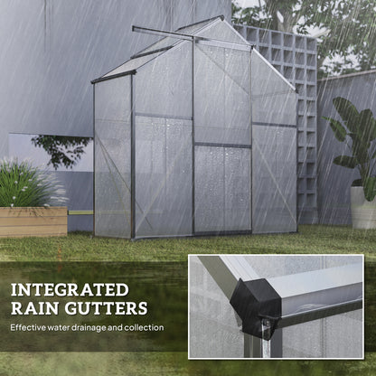 6 x 2.5ft Polycarbonate Greenhouse Walk-In Green House with Rain Gutter, Sliding Door, Window, Foundation, Dark Grey