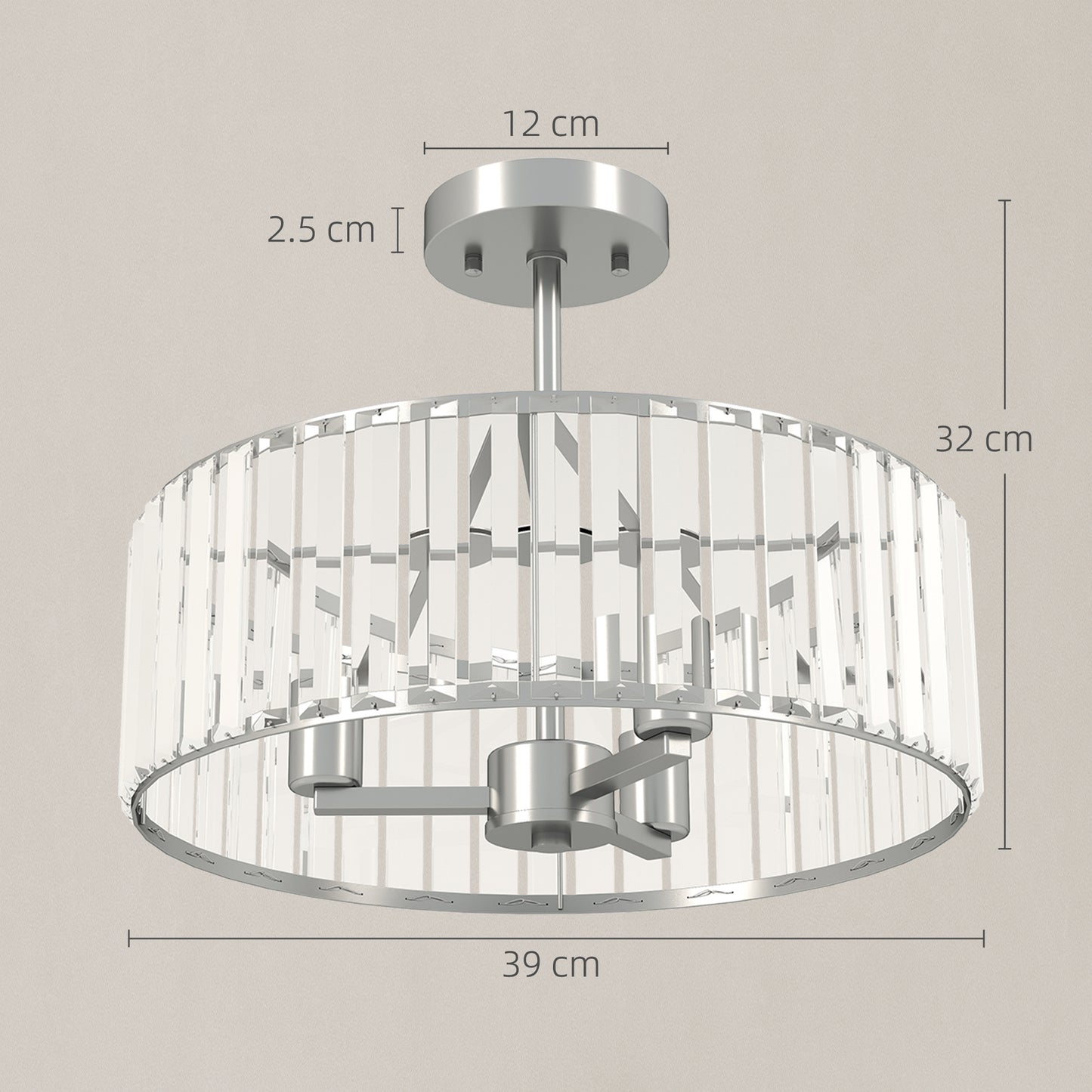 Crystal Ceiling Light Fixture, 39 cm Semi Flush Mount Modern Crystal Chandelier Ceiling Light, Bulbs Not Included