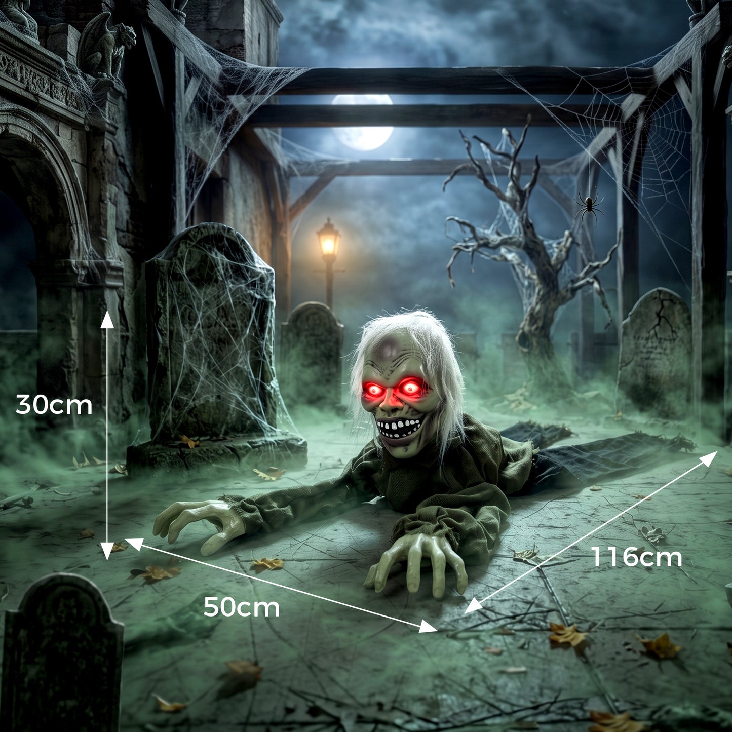 Halloween Decoration Halloween Animatronic Crawling Zombie with Light-Up Eyes and Creepy Sound