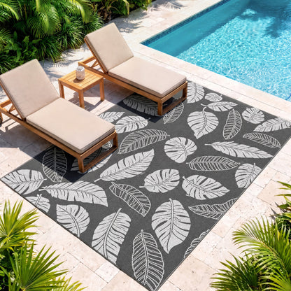 Plastic Straw Reversible RV Outdoor Rug with Carry Bag, 182 x 274cm, Grey and White