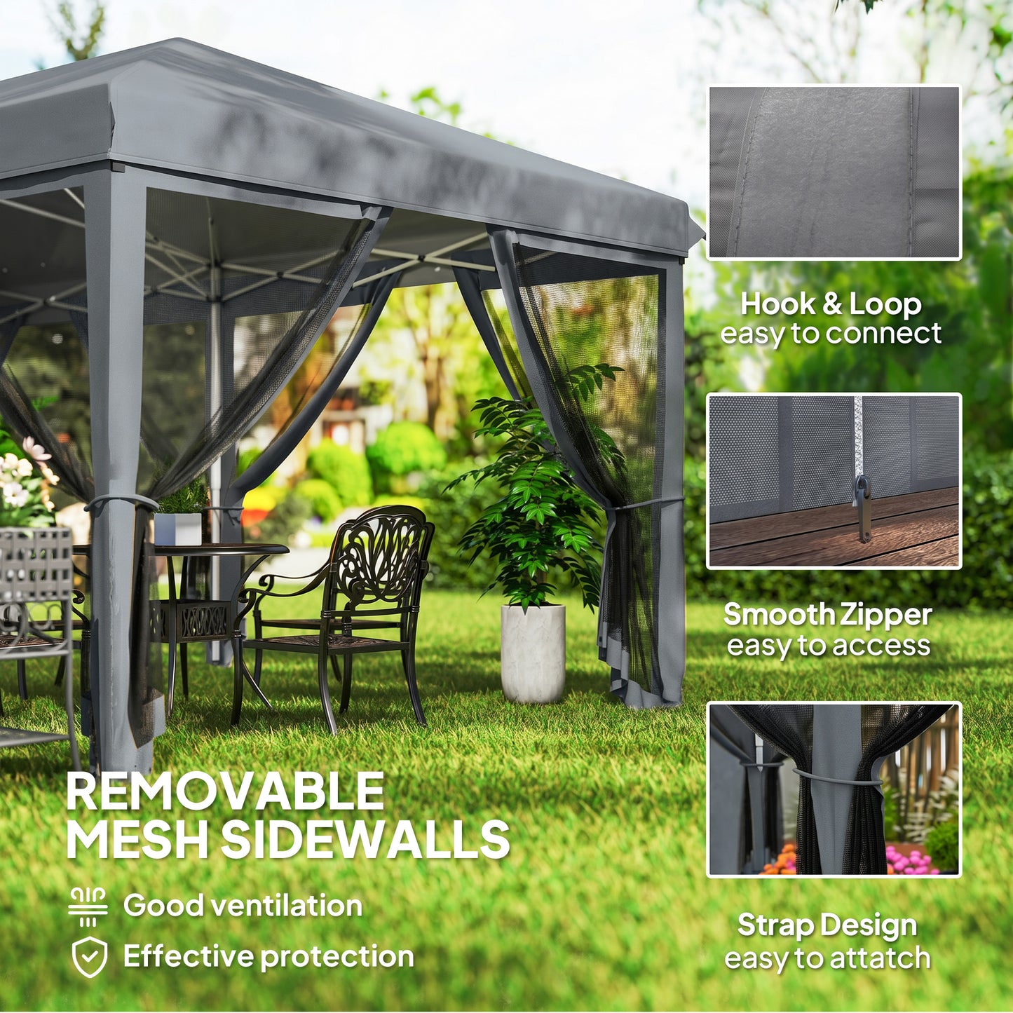 3 x 6m Pop Up Gazebo, Outdoor Canopy Shelter, Marquee Party Wedding Tent with 6 Mesh Walls and Carry Bag, Grey