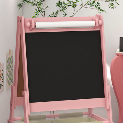 Three-In-One Kids Easel with Paper Roll, Art Easel, with Storage - Pink