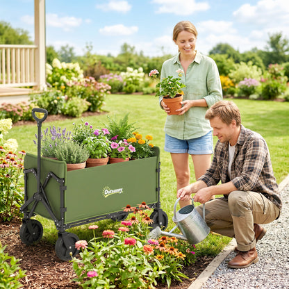 180L Festival Trolley on Wheels, Folding Compact Camping Trolley Cart with Adjustable Handle, 120 KG Capacity for Garden